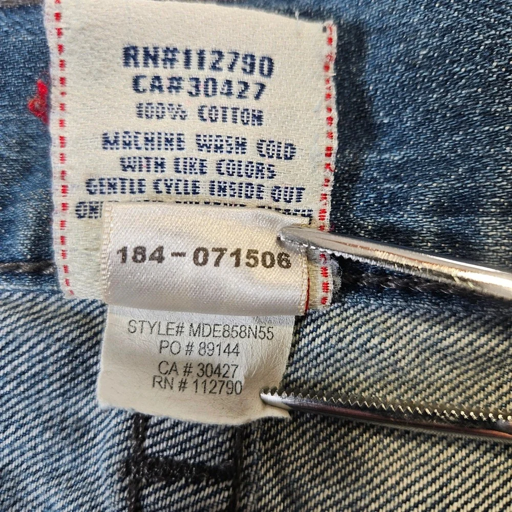 True Religion Mens Boot Cut Jeans Blue Distressed Graphic Back Pocket 40 USA
